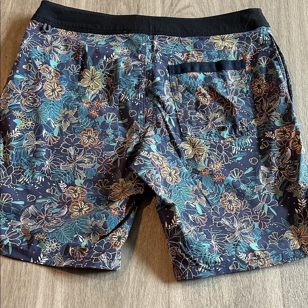 J. Crew Blue and Black Floral Men's Swim Shorts